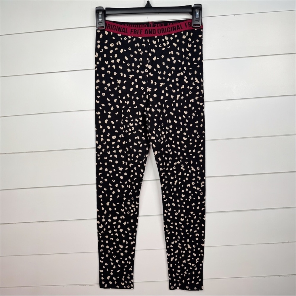 ZARA Kids Girls Leggings Size 13-14 Black Beige Leopard Animal Print